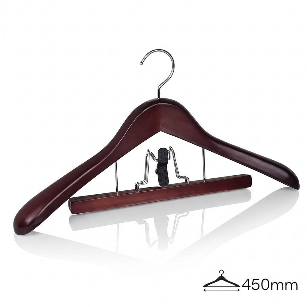 Вешалки-плечики деревянные с зажимами для брюк DH293056 /mahogany lacquer color/24pcs/ctn