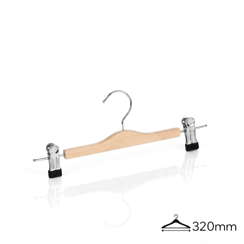 Вешалка-зажим деревянная для брюк FLSH32D /birch wood-natural color/100pcs/ctn/flat